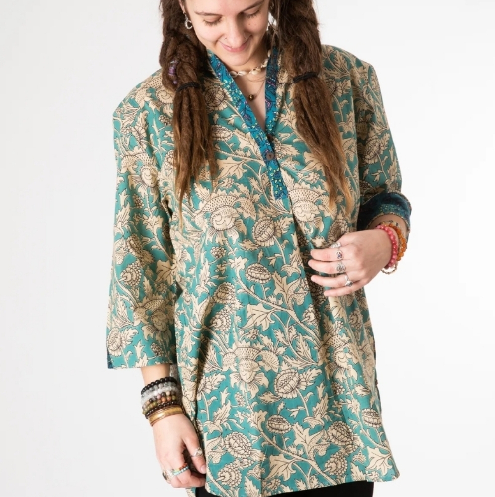 Teal Floral Bella Block Print Kurta Teal